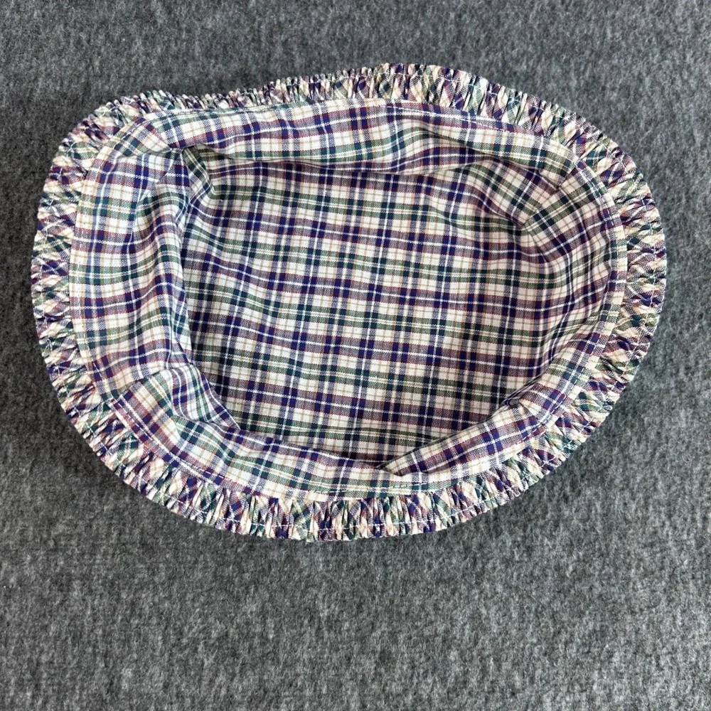 Longaberger Basket Liner Plaid Multi Color Cotton Ruffled Edge Made in USA